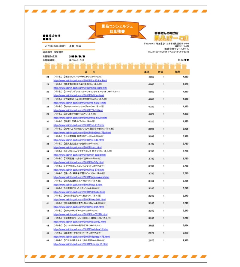 景品コンシェルジュ・オリジナル商品例