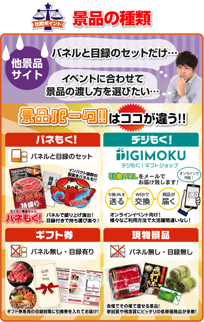 4種類の景品スタイルからイベントに合わせて選べます!