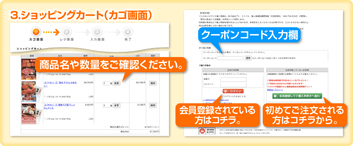 購入商品の確認とお手続きの開始