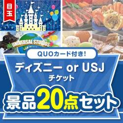 
【楽々まとめ買い景品セット】QUOカード付き！ディズニー or USJ チケット20点セット（パネもく！10点・QUOカード10点）