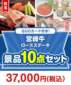 【楽々まとめ買い景品セット】QUOカード付き！宮崎牛ロースステーキ10点セット（パネもく！5点・QUOカード5点）