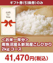 【ギフト券】＜お米一年分＞南魚沼産＆新潟産こしひかり2kgコース ギフト券景品 