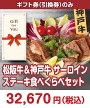 【ギフト券】松阪牛＆神戸牛 サーロインステーキ食べくらべセット  ギフト券景品 
